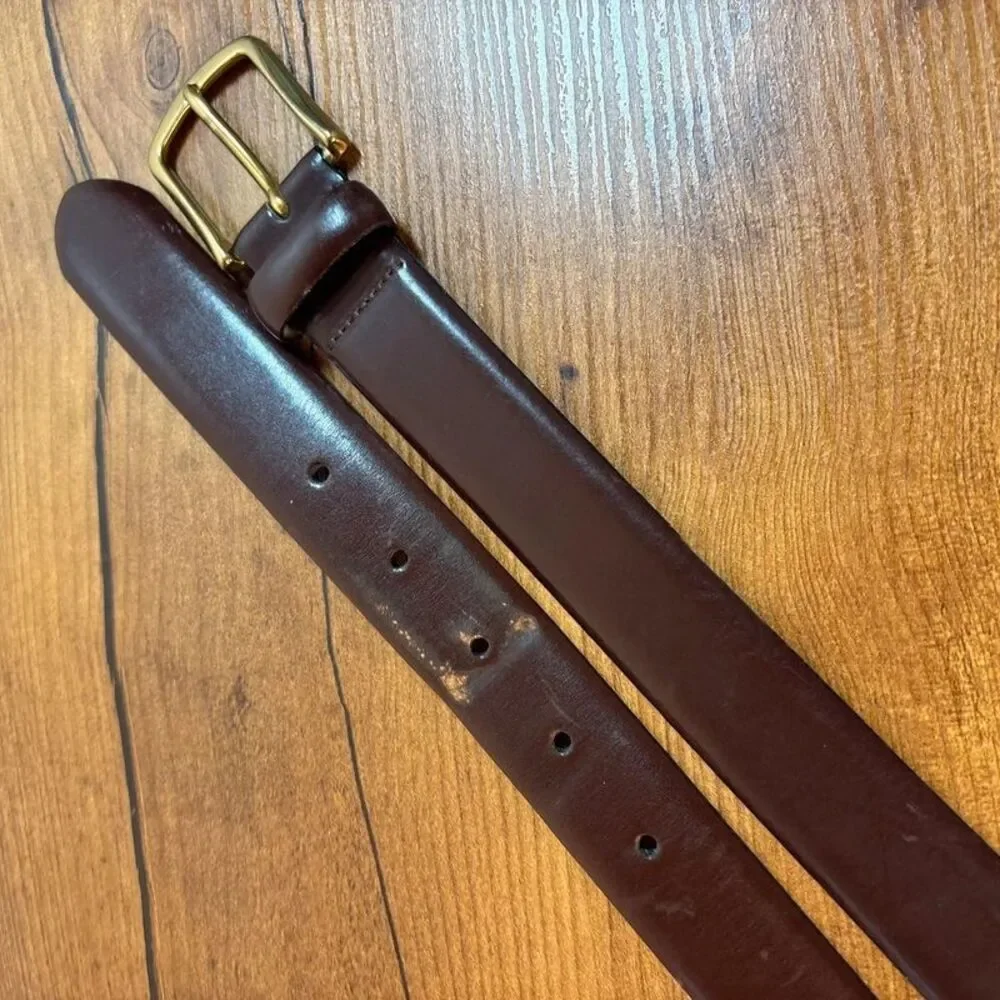 Genuine Italian Leather Belt Mens Size 36 / 90 Dark Brown Solid Brass Made Italy